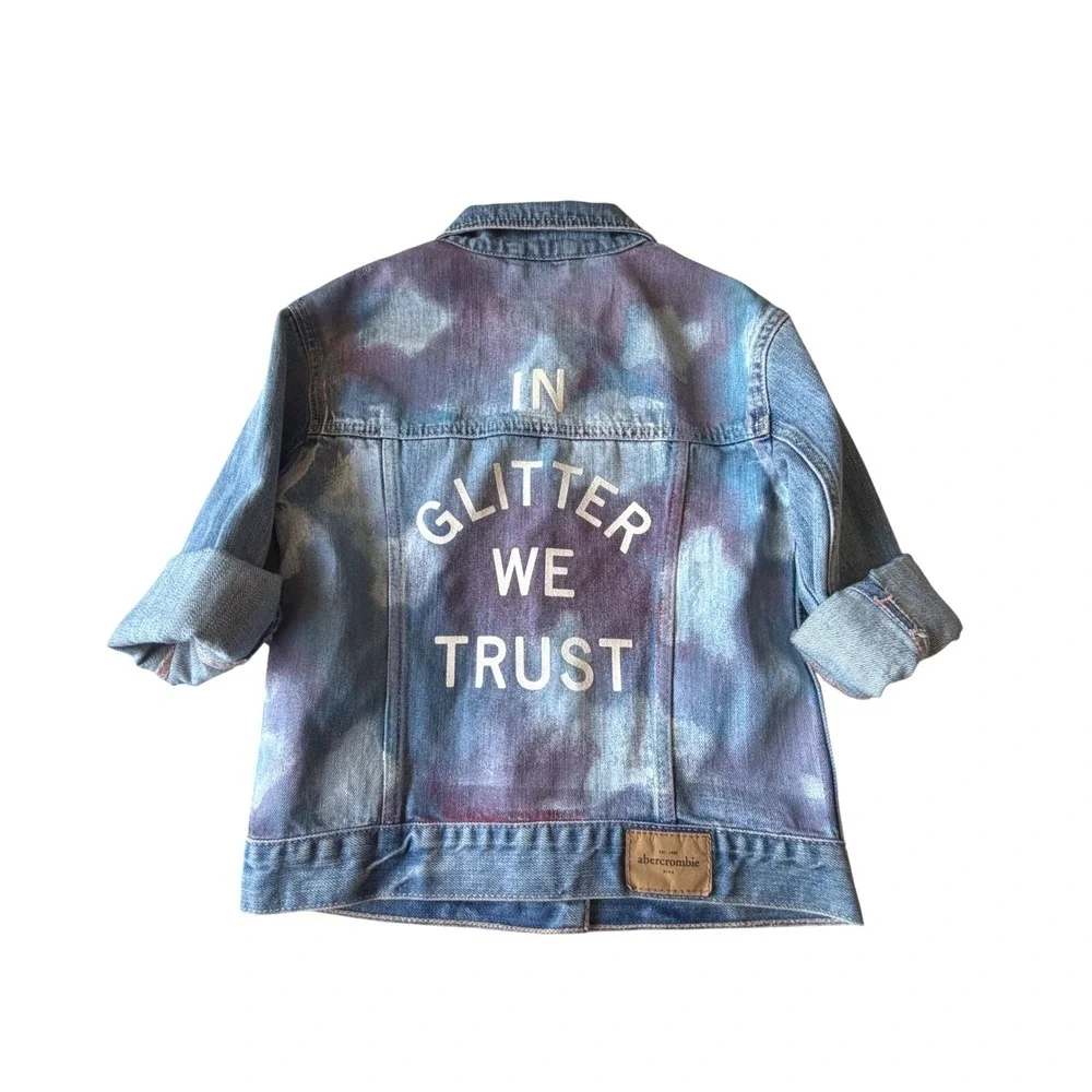 Abercrombie Kids Denim Jacket XXS 7 Blue Purple In Glitter We Trust Tie Dye